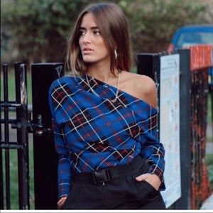 Zara Asymmetrical Plaid Top